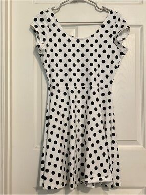 Guess Black and White Polka Dot Fit-and-Flare Mini Dress